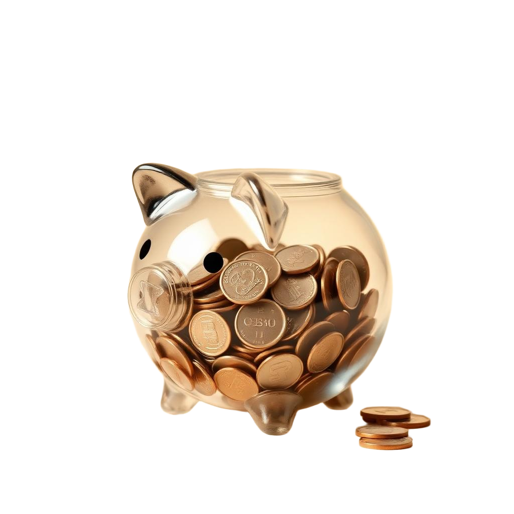 Glass piggy bank filled with coins